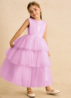 Azazie Marshmallow Flower Girl Dresses Candy Pink Ball-Gown Bow Tulle Dress image4