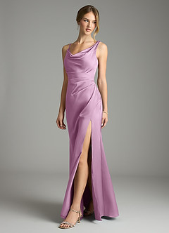 Azazie Samara Bridesmaid Dresses Wisteria Mermaid Pleated Stretch Satin Dress image3