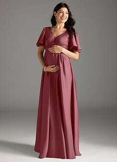 Azazie Verna Maternity Bridesmaid Dresses A-Line Ruched Stretch Satin Floor-Length Dress image3
