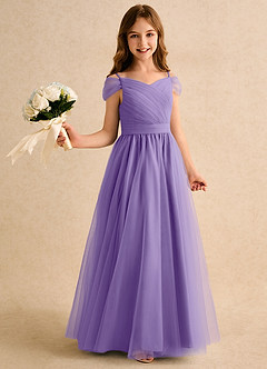 Azazie Yuna Girls Formal Abiti da Ragazza di Fiori Abito A-Line in Tulle Spalle Scoperte Tahiti image1