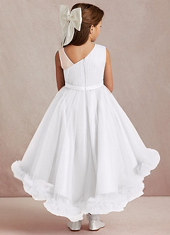 Azazie Lottie Flower Girl Dresses White A-Line One Shoulder Satin Dress image3