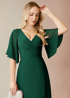Azazie Cierra Bridesmaid Dresses Emerald A-Line V-Neck Chiffon Dress image6