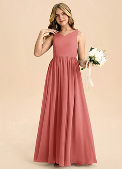 Azazie Hathaway Junior Antique Rose A-Line Bow Chiffon Dress image5