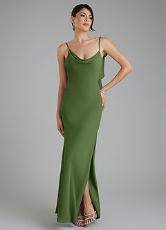 Azazie Veronica At-home Try On Dresses Olive Sheath Chiffon Dress image4