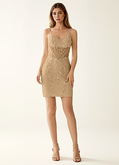 Faustine Champagne Robe mini à perles et sequins avec laçage au dos image5