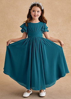 Azazie Ali Robe Demoiselle D'honneur Fillette Robe Trapèze en Mousseline de soie Plissée Bleu Encre image1