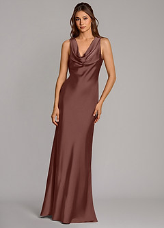 Azazie Cheryl Bridesmaid Dresses Espresso Mermaid Stretch Satin Dress image4