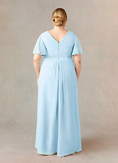 Azazie Morning Glory vestidos de madre de la novia Vestido de Azul Cielo de Gasa de Corte En A con Cuello en V fruncido image6