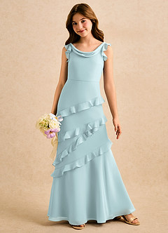 Azazie Aria Girls Formal Sukienki dla dziewczynek sypiących kwiaty Syrena Marszczony Szyfon Długość podłogi Sukienka image3