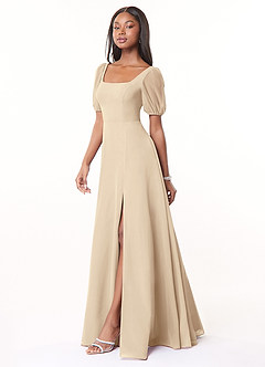Azazie Alani Robes de demoiselle d'honneur Robe Trapèze en Mousseline de soie Encolure carrée Champagne image3