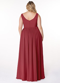 Azazie Keyla Brautjungfernkleider A-Linie V-Hals Gefaltet Chiffon Kleid Granatapfelrot image7