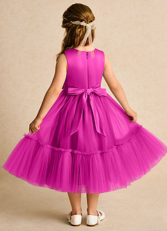 Azazie Miracle Flower Girl Dresses Fuchsia A-Line Bow Matte Satin Dress image2