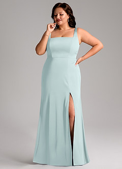 Azazie Frostine Bridesmaid Dresses Mist A-Line Bow Stretch Satin Dress image10