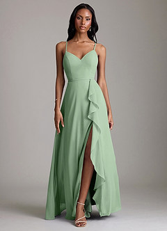 Azazie Naeem Bridesmaid Dresses Matcha A-Line V-Neck Ruffle Chiffon Dress image1
