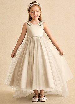 Azazie Lorita Flower Girl Dresses Champagne A-Line Beaded Tulle Dress image2