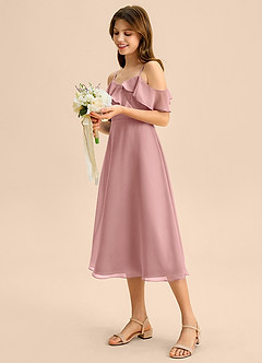 Azazie Kamilla Junior Vestido de Rosa Polvorienta de Gasa de Corte en A con Vestidos sin tirantes image3