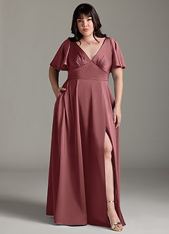 Azazie Kimber Bridesmaid Dresses Amethyst A-Line Ruched Stretch Satin Dress image7