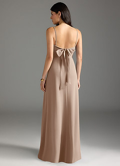 Azazie Melia Bridesmaid Dresses Taupe A-Line Bow Stretch Crepe Dress image4