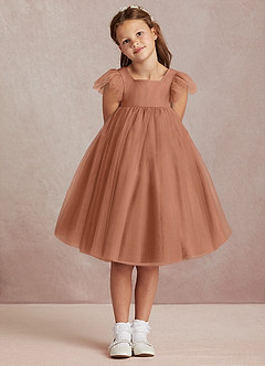 Azazie Kalio Robe Demoiselle D'honneur Fillette Robe Trapèze en Tulle avec manches Bronze image2
