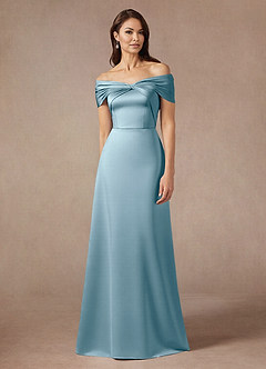 Azazie Amelia vestidos de madre de la novia Vestido de Azul Malhumorado de Satén Elástico de Corte En A con Vestidos sin tirantes image1