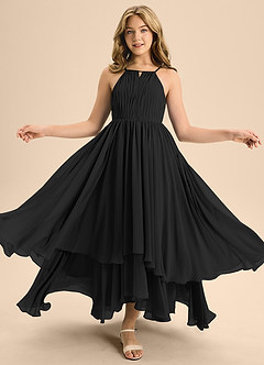 Azazie Elliora Junior Black A-Line Pleated Chiffon Dress image5