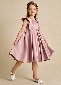Azazie Guppie Abiti da Ragazza di Fiori Abito Principessa in Raso Opaco Plissettato Rosa Polverosa image5