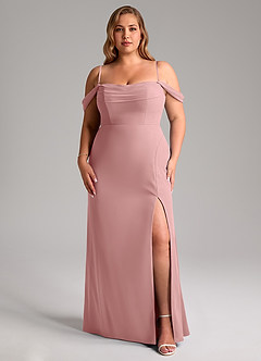 Azazie Saige Brautjungfernkleider Wandelbar A-Linie Schulterfrei Chiffon Kleid Altrosa image14