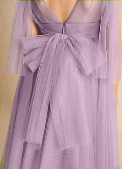 Azazie Dori Robe Demoiselle D'honneur Fillette Robe Trapèze en Tulle Rayé Glycine image7