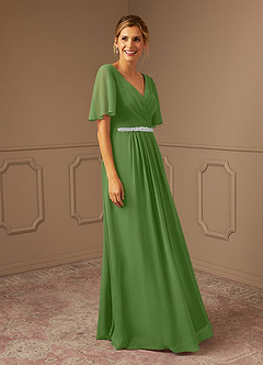 Azazie Tricia Abiti per la Madre della Sposa Abito A-Line in Chiffon con Scollo a V a Pieghe Basilico image4