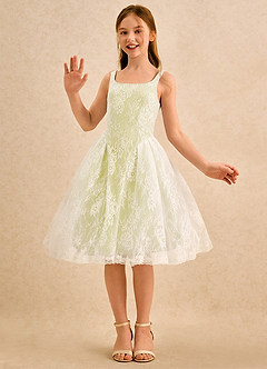 Azazie Cubbie Girls Formal Abiti da Ragazza di Fiori Abito A-Line in Pizzo Sorbetto Al Limone image5
