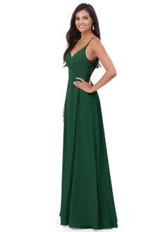 Azazie Lennon Bridesmaid Dresses Dark Green A-Line Lace Chiffon Dress image4