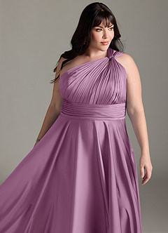Azazie Charlize Bridesmaid Dresses Wisteria A-Line One Shoulder Stretch Satin Dress image15