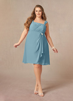 Azazie Olivia Mother of the Bride Dresses Moody Blue A-Line Square Neckline Pleated Chiffon Dress image9