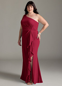 Azazie Liza Bridesmaid Dresses Burgundy Mermaid One Shoulder Chiffon Dress image8