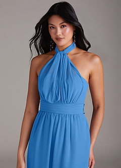Azazie Lamara Robes de demoiselle d'honneur Combinaison Convertible en Mousseline de soie Épaule décolletée Geai Bleu image2