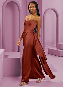 Barbie ♥ Azazie Jurken voor bruidsmeisjes Converteerbaar Jurk van Stretch Satijn met Kolom Strapless Terracotta image6
