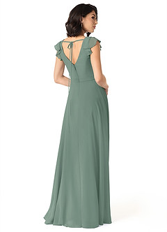 Azazie Claudine Bridesmaid Dresses Eucalyptus A-Line Flutter Sleeve Chiffon Dress image5