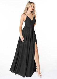 Azazie Gracie Bridesmaid Dresses Black A-Line Pleated Chiffon Dress image5