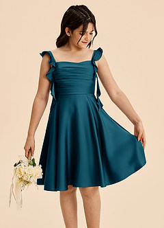 Azazie Kira Junior A-Linie Gestreift Stretch-Satin Kleid Tintenblau image5