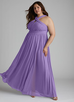 Azazie Hillian Vestidos de damas de honor Vestido de Tahití de Malla de Corte en A con Halter Plisado image11