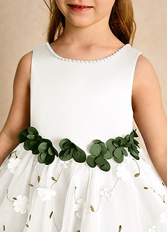 Azazie Starri Flower Girl Dresses Ivory Olive Ball-Gown Beaded Matte Satin Dress image8