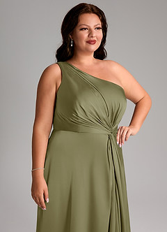 Azazie Brooke Jurken voor bruidsmeisjes Jurk van Stretch Satijn met A-Lijn One-Shoulder Pistache image13