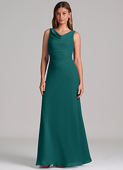 Azazie Nerine Brudtärnklänningar Klä av A-Linje i Chiffong Plisserad Påfågelblå image4