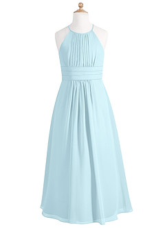 Azazie Bonnie Junior A-Linie Plissee Chiffon Kleid Wolke Blau image5