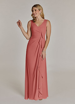 Azazie Manuella Mère de la mariée Robes Robe Trapèze en Mousseline de soie Col V plissé Antique Rose image4