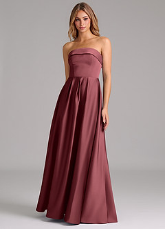 Azazie Lucienne Bridesmaid Dresses Merlot A-Line Strapless Stretch Satin Convertible Dress image1