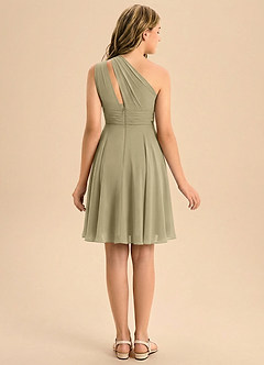 Azazie Charlize Junior Moss Green A-Line Pleated Chiffon Dress image2