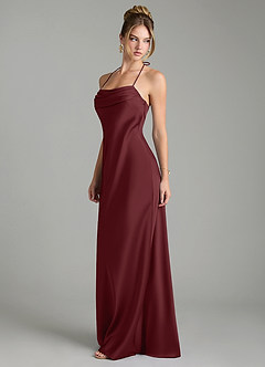 Azazie Mae Vestidos de damas de honor Vestido Cabernet de Satén Elástico de Corte Sirena con Plisado image4