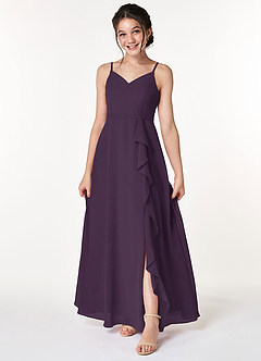 Azazie Naeem Junior A-Linie Gestreift Chiffon Kleid Pflaume image1