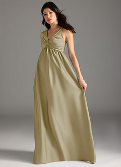 Azazie Yetta Maternity Bridesmaid Dresses A-Line Pleated Stretch Satin Floor-Length Dress image6